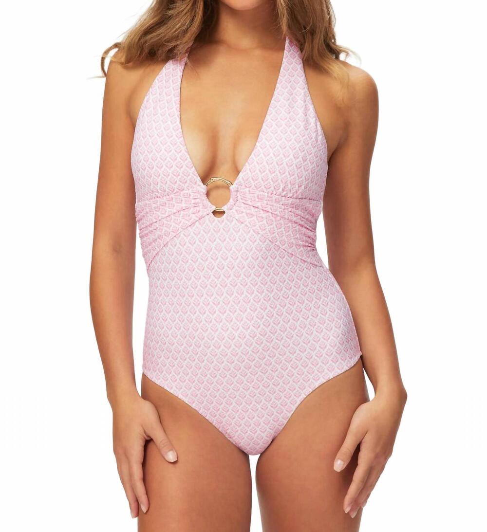 NEW HEIDI KLEIN women's cap ferrat ring halterneck swimsuit in pink/white print